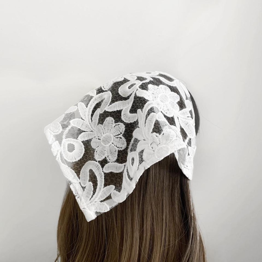 Lace Triangle Head Scarf, Embroidered